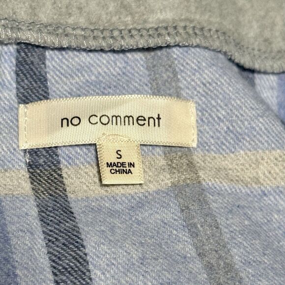No Comment Hooded Flannel Shirt Women’s Size Small Blue Plaid Button Down - Picture 5 of 6